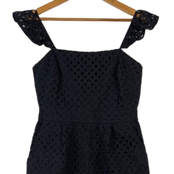 J Crew Black Ruffle Jumpsuit Embroidered Eyelet Wide Legs Cotton Blend Sz 2 NWT - Picture 4 of 12